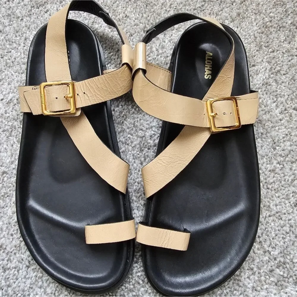 Alohas Siren Onix Stone Beige Leather Sandals